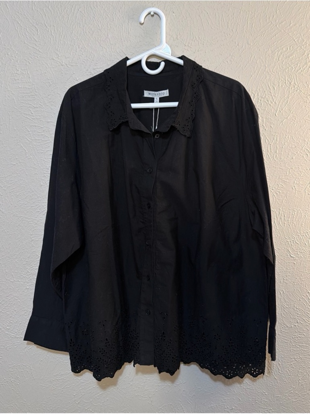 Workshop Republic Clothing Black Eyelet Hem Button-Up Shirt